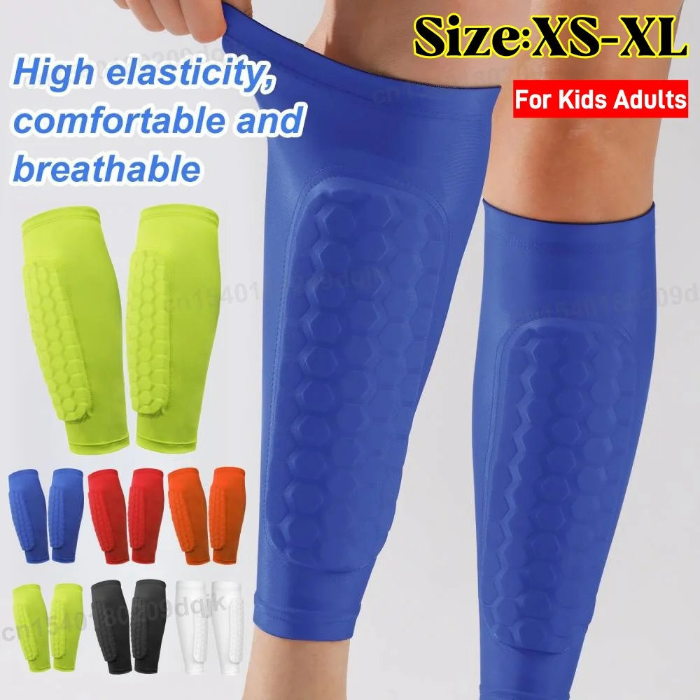 زوج واحد من واقيات الساق مع وسادات على شكل قرص العسل، وسادات كرة القدم المريحة وخفيفة الوزن، معدات واقية للساق للأطفال والشباب والكبار