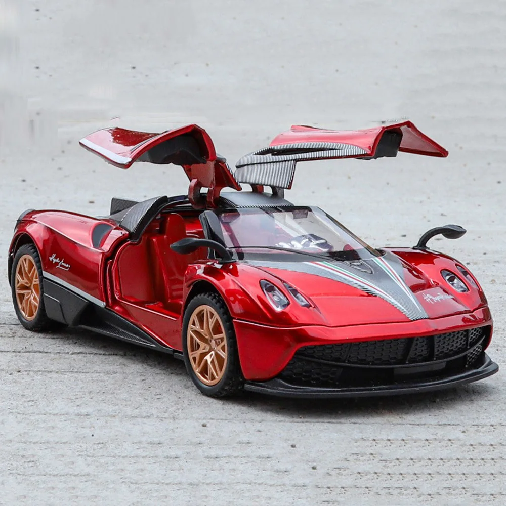 

1/32 Pagani Huayra BC Car Model Toys Diecast Alloy Sports Cars Doors Opened Sound Light Pull Back Rubber Tire Toy for Kid Gift