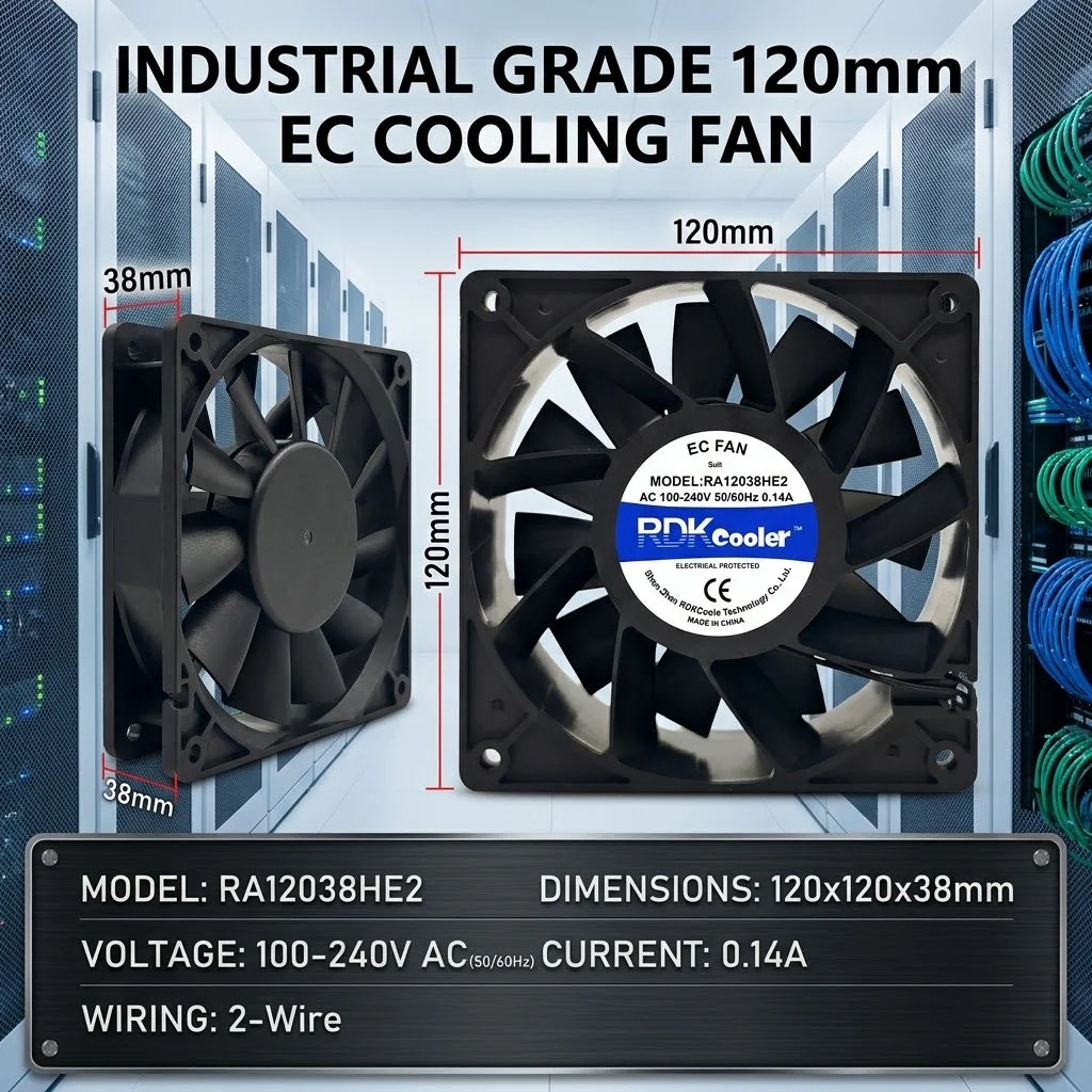 For RDK Cooler RA12038HE2 EC 110V 220V 240V 12038 120x120x38mm Dual Ball Bearing Welder Incubator Inverter Chassis Cooler Fans