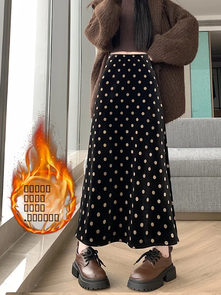 

Женская зимняя утепленная бархатная юбка Ele Bla в горошек с высокой талией, драпировкой и эффектом похудения, прямая, фасон «труба»