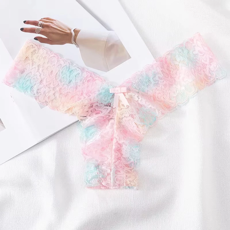 مثير زهرة سراويل النساء طباعة الدانتيل سيور ملخصات مريحة منخفضة الخصر T-الظهر الملابس الداخلية سلس Femlae الملابس الداخلية السروال #5