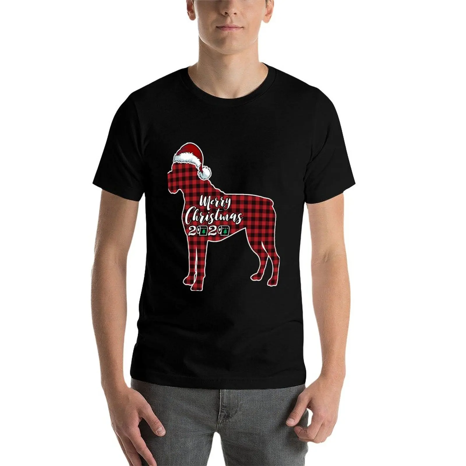 Boxer drôle de Noël pour les amoureux des chiens, t-shirt à carreaux rouges, archive bleue, vêtements grande taille, vêtements pour hommes, 2020