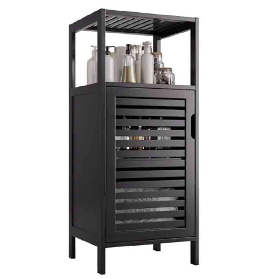 

Bamboo Floor Cabinet Small Bathroom Cabinet Floor Standing 4 Tier Narrow Side Storage Cabinet Space Saving Kitchen Cupboard wit