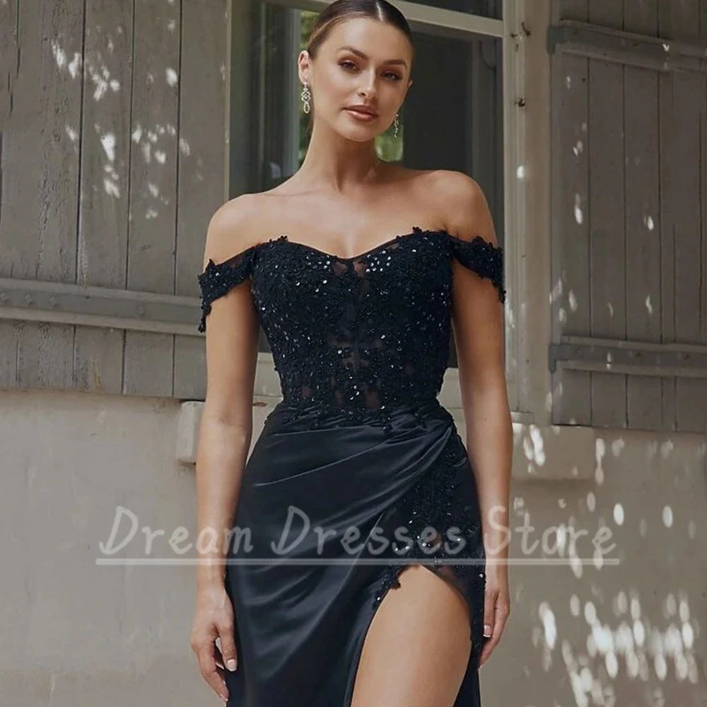 Classic Off the Shoulder Short Sleeve Mother Dress Sexy Side Slit Satin Appliques Open Back Floor Length Women Party Gowns