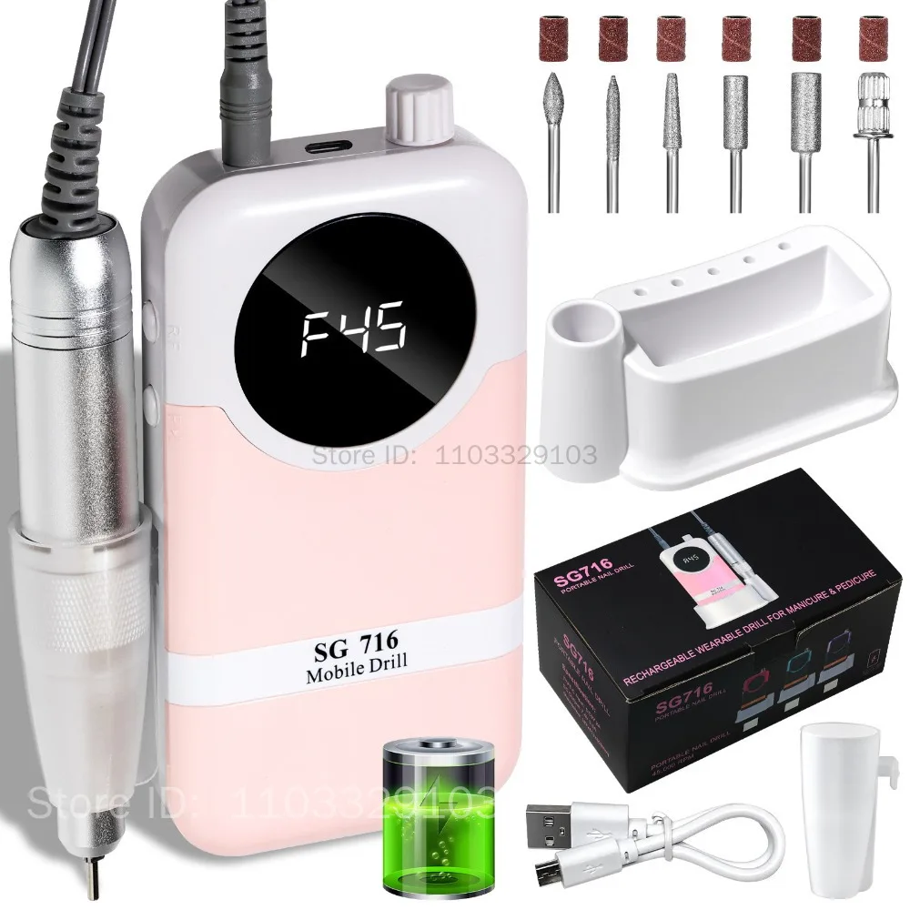 45000 دورة في الدقيقة آلة حفر الأظافر مع منخفضة الضوضاء المحمولة آلة حفر الأظافر قابلة للشحن ملف ساندر الأظافر لأداة صالون مانيكير