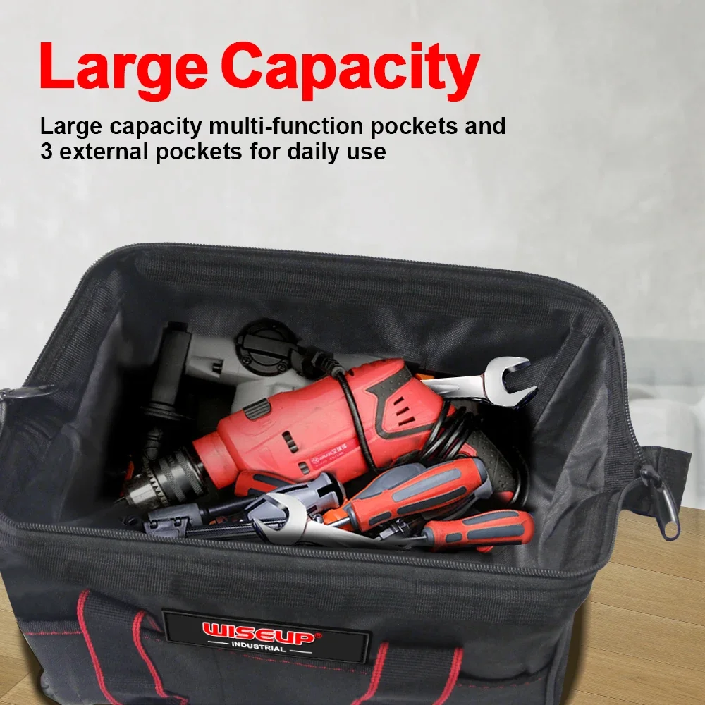 WISEUP Multi Function Waterproof Tool Bag 13L Large Capacity Portable Tool Handbag for Plumber and Electrician