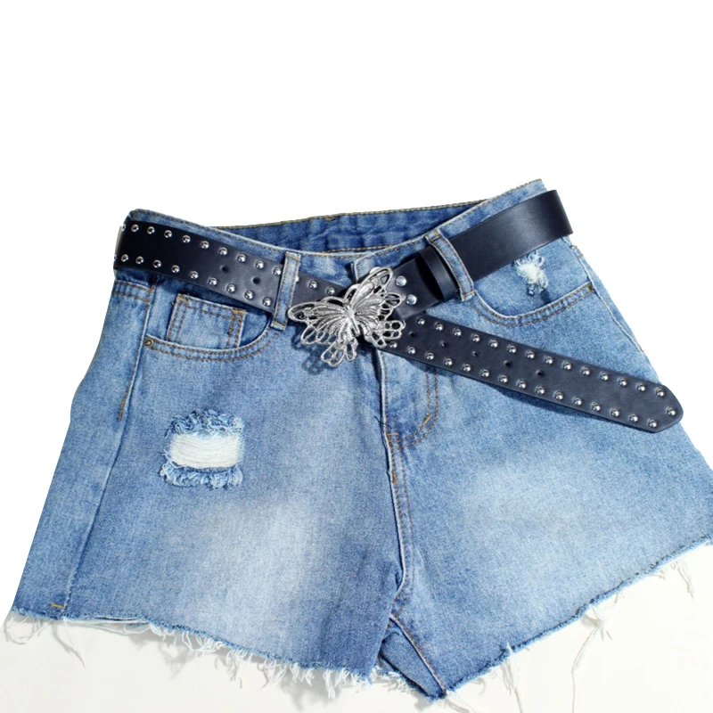 

Trendy Punk Style Willow Nail Wide Waistband Belt Personalized Versatile Universal Butterfly Buckle for Jeans