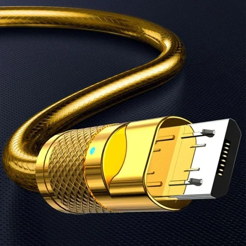 Cabo de dados de metal luxuoso dourado tipo c micro usb cabo de carregamento super rápido para samsung xiaomi oppo vivo telefone móvel carga rápida