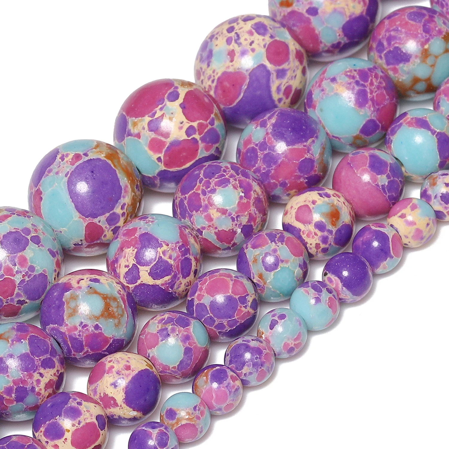 Flower Purple Sea Sediment Jasper Stone Beads 4-10mm Round Loose Spacer Beads for Jewelry Making Beadings Crafts Accessories