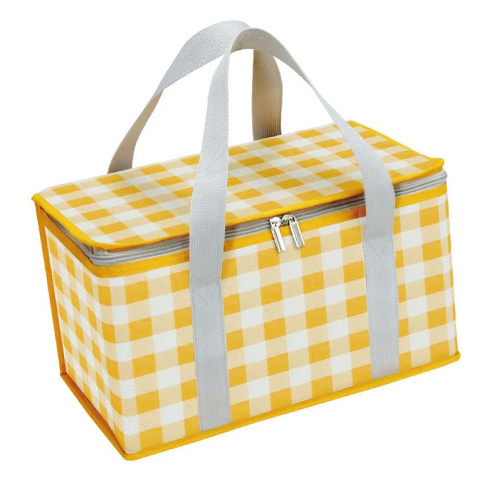 Aluminum Foil Insulated Picnic Bag Thermal Insulated Red Yellow Cooler Tote Bag Gingham Pattern Foldable Foldable Picnic Basket