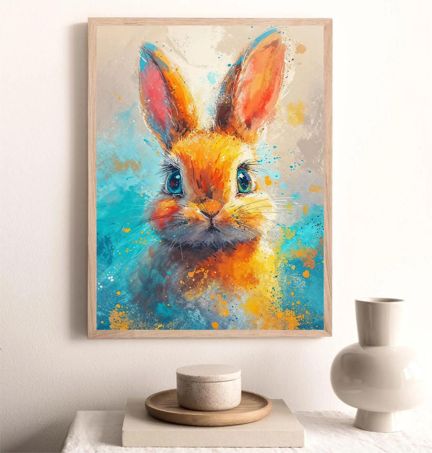 Modern Cute Cartoon Stuffed Rabbit Portrait Animal Posters Prints Canvas Painting Wall Art Picture Living Room Home Decor