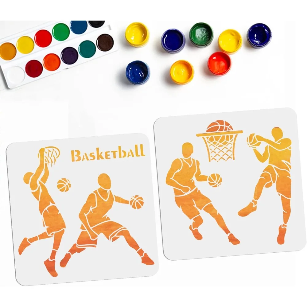 2PCS Basketball Stencils Athlete Basketball Ball Player Stencils Word Quote Template 11.8×11.8inch Reusable PET Template