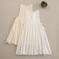 Japanese Sweet Mori Girl Solid Color Embroidery Tank Dress Women Spring Summer O-Neck Sleeveless Cover Up Vest Dresses