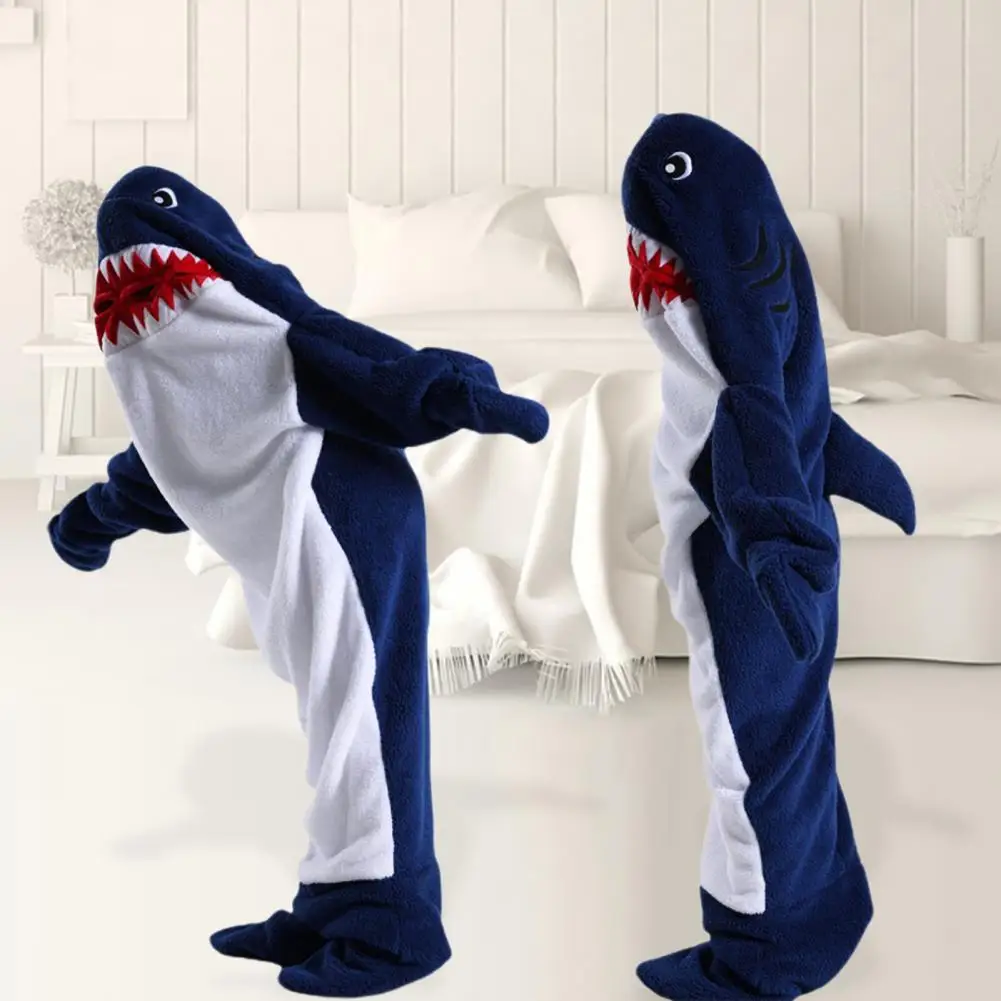 Design Sleeping Bag Blanket Shark-shaped Flannel Sleeping Bag for Family Outings Sleepovers Adult Children's Cosplay Wearable