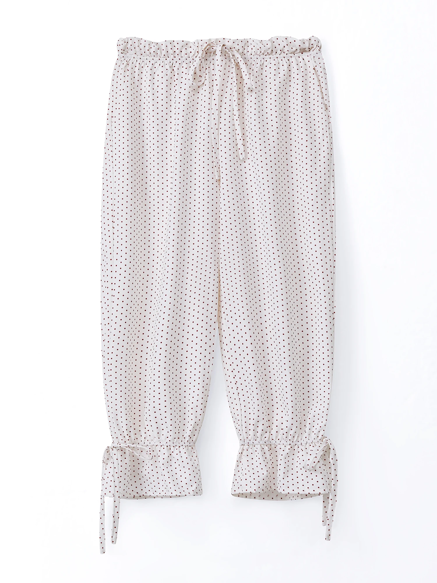 Stijlvolle capribroek met stippen voor dames, trendy casual loungebroek met ruches en trekkoord en handige zakken