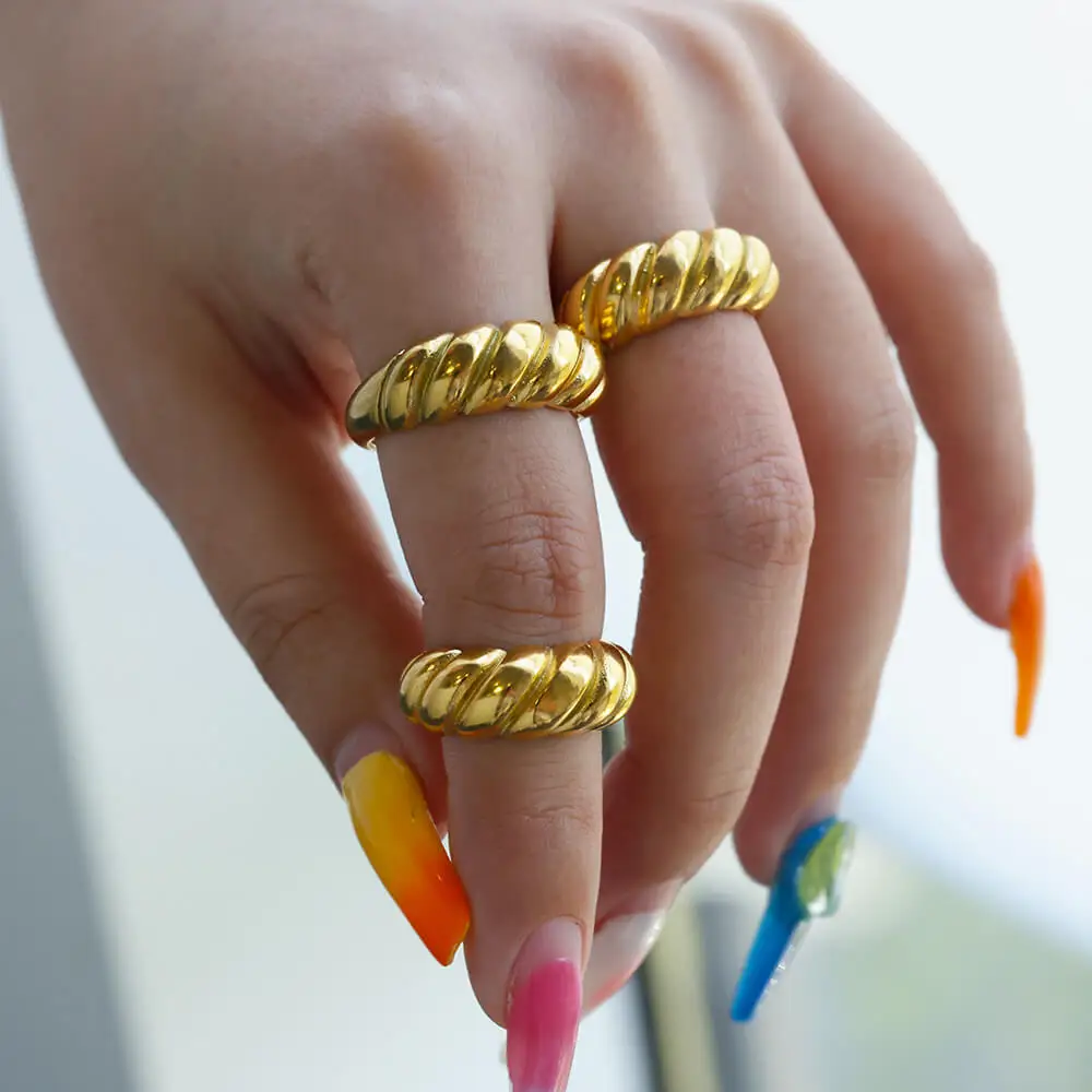 Elegant French Croissant Rings for Women Stainless Steel Gold Color Wedding Couple Finger Ring Female Aesthetic Jewelry Gift