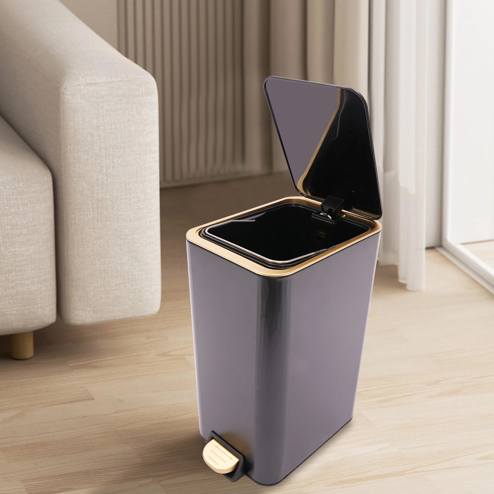

12L Slim Step Trash Can with Lid, Size Stainless Steel Trash Bin, Rectangular Wastebaskets Bin for Living Room, Bedroom