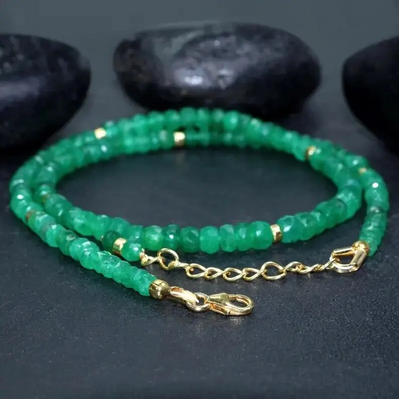 Natural beryl Emerald Beaded Necklace - AAA+ Quality 3-4mm Round Faceted