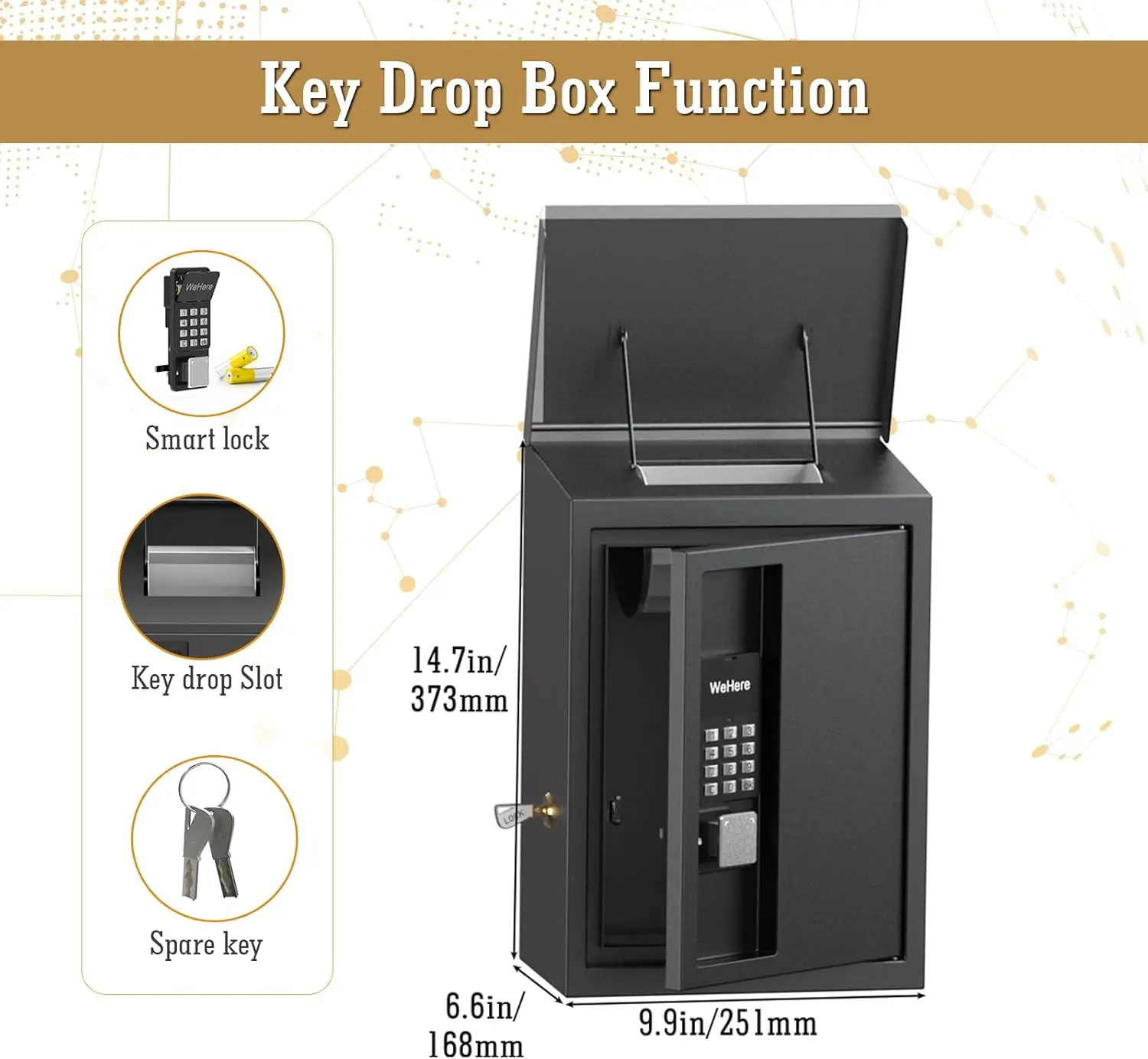 WeHere Key Drop Box with Smart Lock for Outside Wall Mount, Key Return Box for Automotive,Waterproof Design for Outdoor