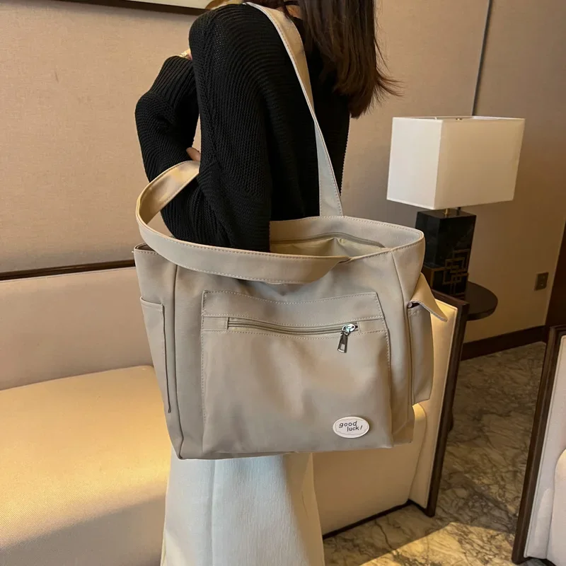 Sac en toile de grande capacité pour femme, sac fourre-tout de classe étudiante, mode simple initiée, nouveau, 2024