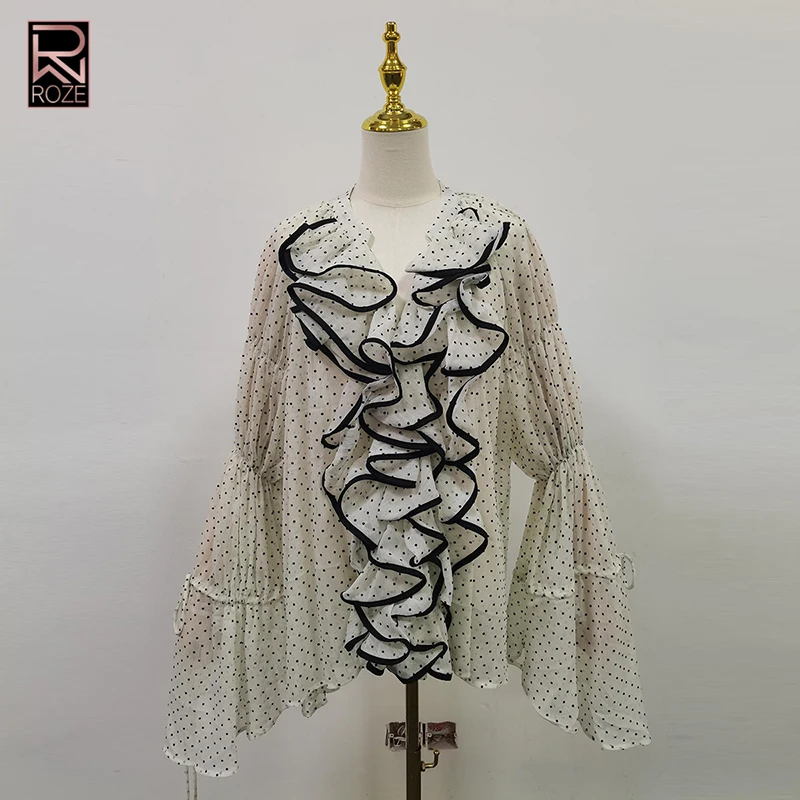 تقسم الكشكشة Casua بلوزة فضفاضة للنساء جولة الرقبة طويلة الأكمام تصميم فضفاض تحسس شيك قميص الإناث الاسلوب المناسب جديد #1