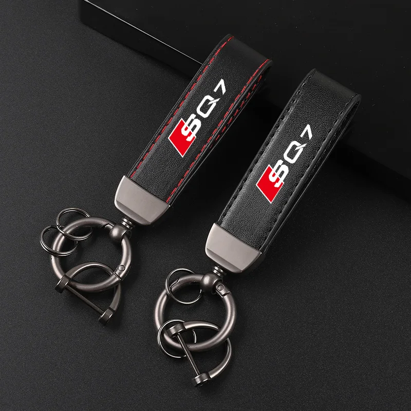Deluxe Leather Keychain with Car Badge Keychain Pendant For AUDI SQ7