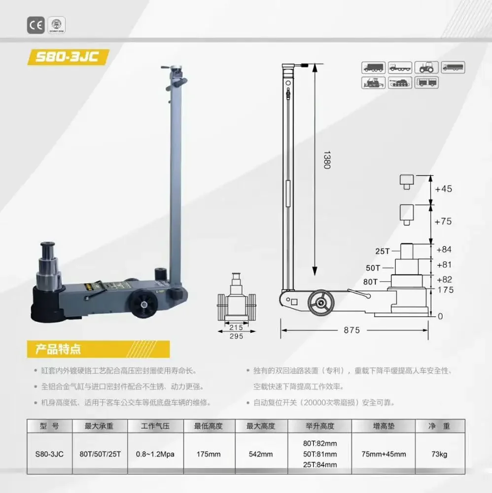 Electric jacks heavy duty hydraulic body jack for truck 80T CE