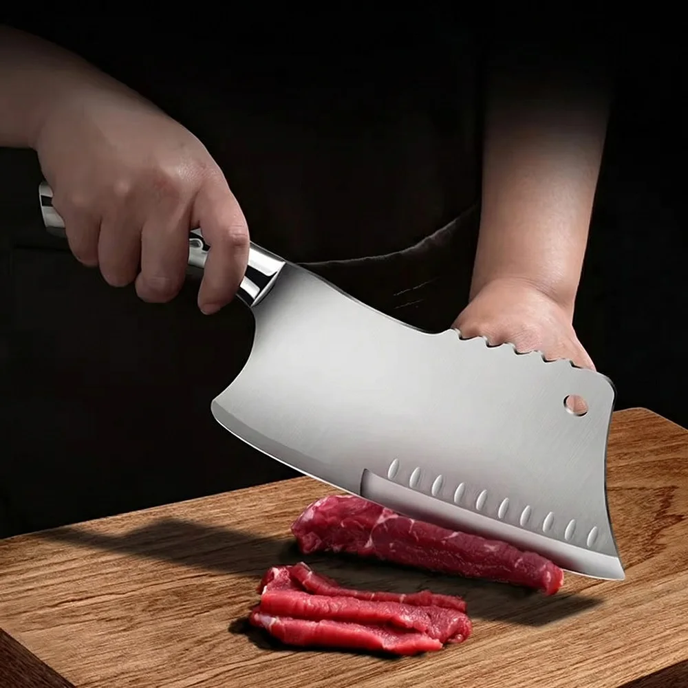 PLYS German Style Kitchen Knife, 2-in-1 Chopping & Slicing Cleaver, Sharp for Bone & Meat, Chef’s Home Kitchen Knife C2612
