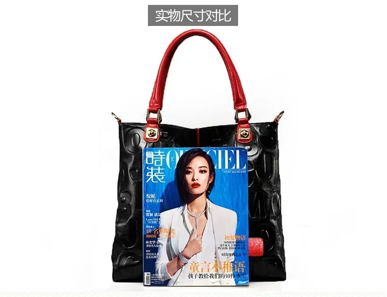 Yao Dong Fashion Cowhide Genuine Leather Women Handbag Shoulder Bag Vintage Lady Tote Bag