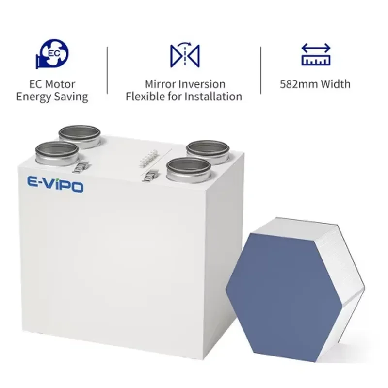 NEW DESIGN E-VIPO Residential House ERV Ventilation Double Flux Wall Mounted Ventilation with Heat Recovery System