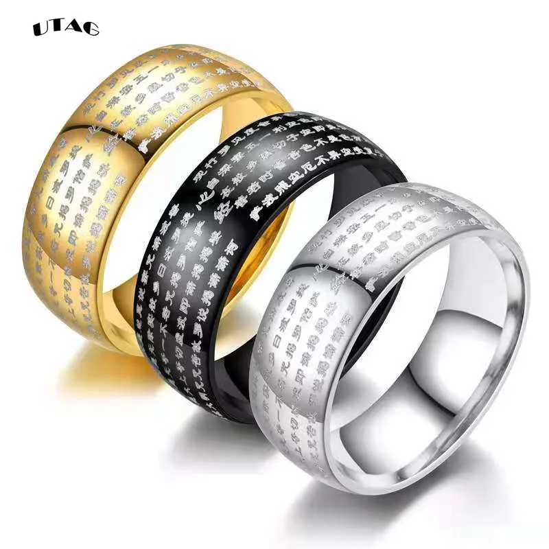 UTAG antiguo budismo chino escritura sobrenatural hombres Cool sello exorcismo runas anillos inoxidable pulgar Buda anillo