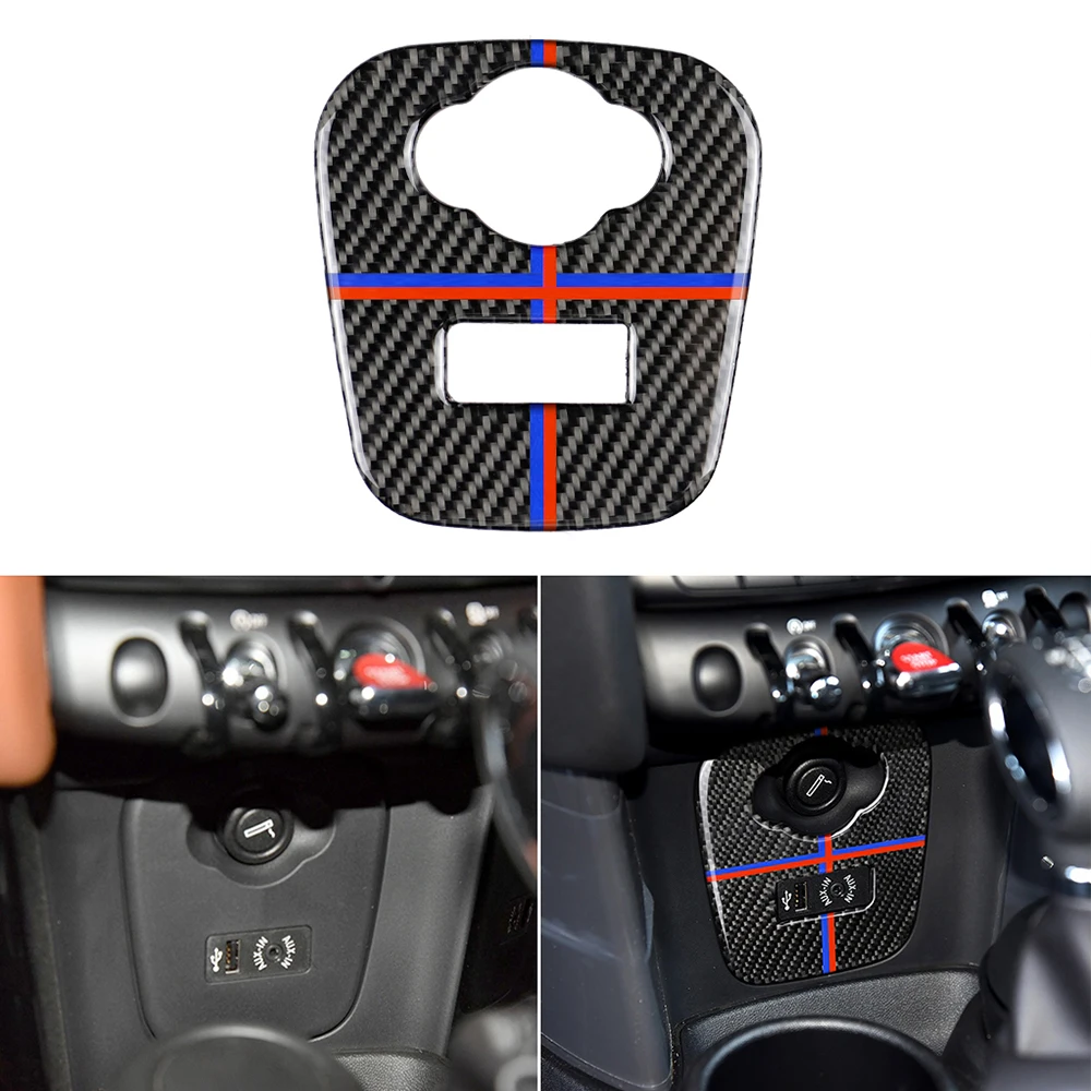 For Mini Cooper Accessories JCW Mini F56 F55 Carbon Fiber Interior Cigarette Lighter USB AUX Panel 미니쿠퍼 F56 Console Sticker