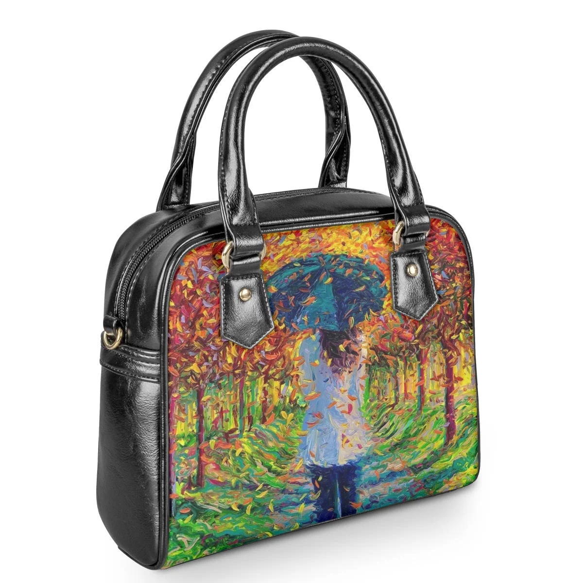 Nature Scenery Art Oil Paint Shoulder Bag for Women Leather Luxury Casual Shopping Crossbody Bag Small Capacity Travel Handbag