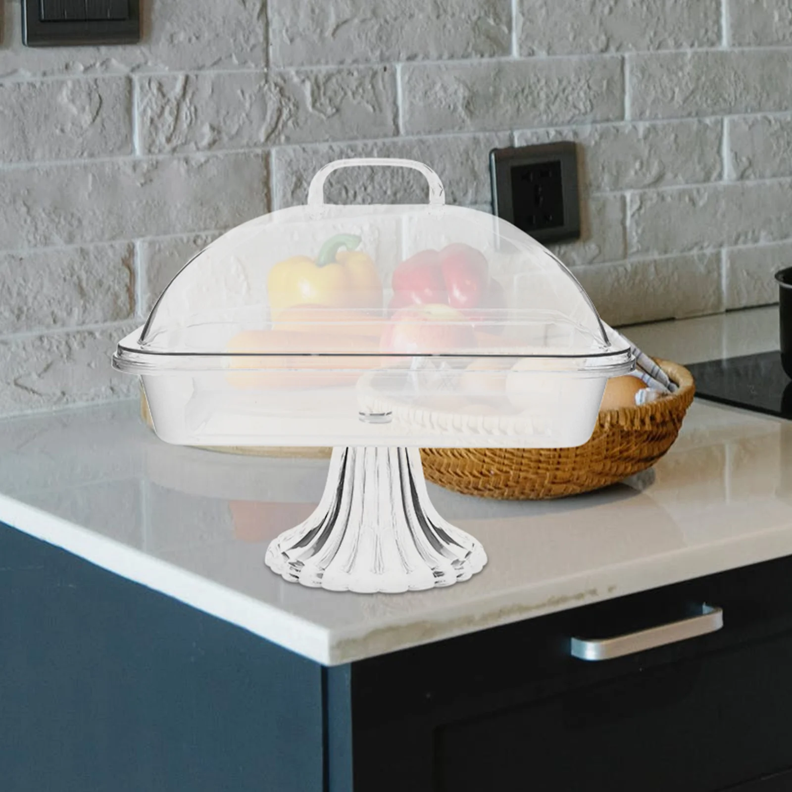 

1 Set Cake Stand Transparent Dome Reusable Glass Dessert Display Tray For Party Wedding Birthday Pastry Fruit Serving Platter
