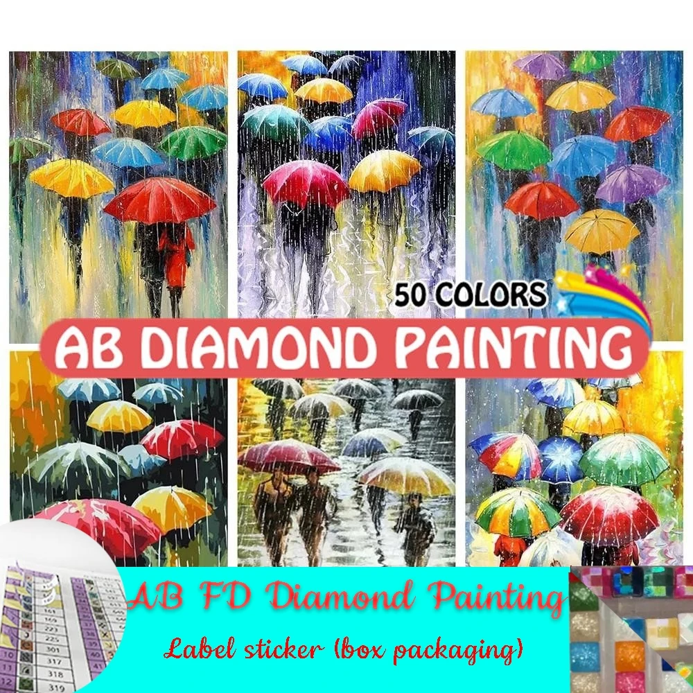 AB FD Diamond Painting Umbrella Landscape Rain 5D Full Drill stract Crowd Embroidery Sale Portrait Rhinestones Mosaic Wall Art