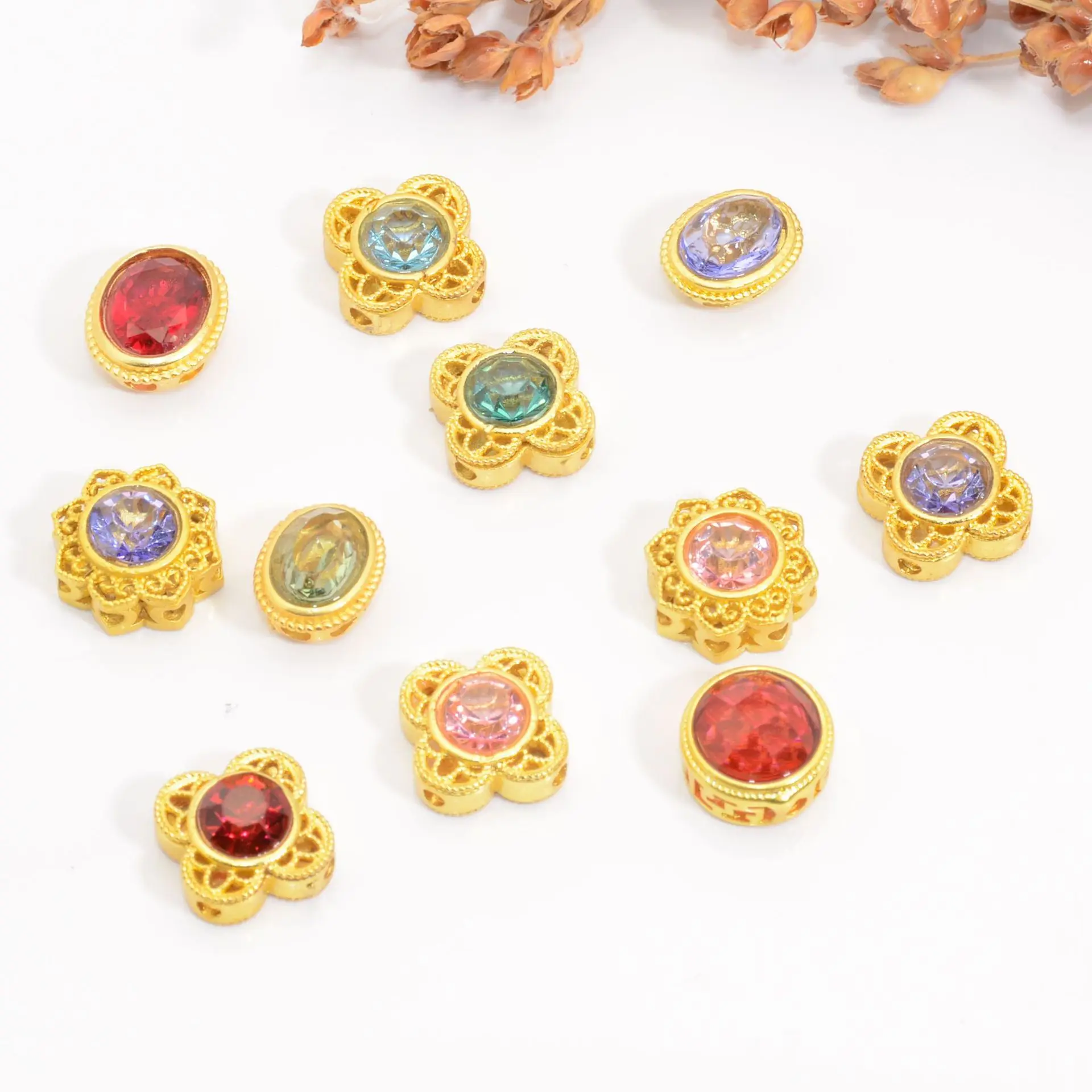 5 Pieces Copper Plated Inlaid with Moonstone Multi-hole Beads DIY Pearl Bracelet Beaded Necklace Jewelry Accessories Wholesale