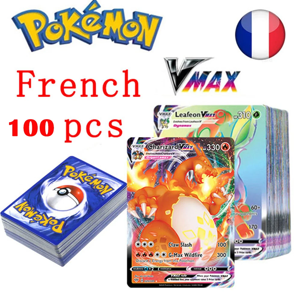 Cartas de Pokémon en francés Charizard Arceus Vstar Vmax GX MEGA v-union para niños, juego de colección de cartas de regalo, juguete arcoíris