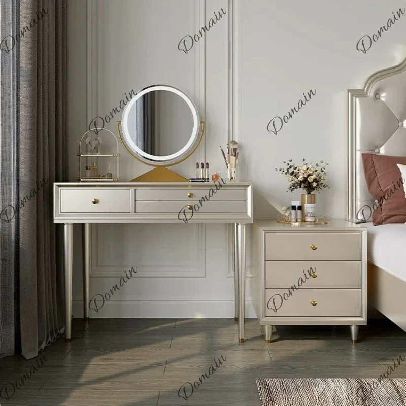 XX Light Luxury American Style Solid Wood Dresser Stool Set Bedroom Dressing Table Makeup Vanity Desk Toiletries Tables Furnitur