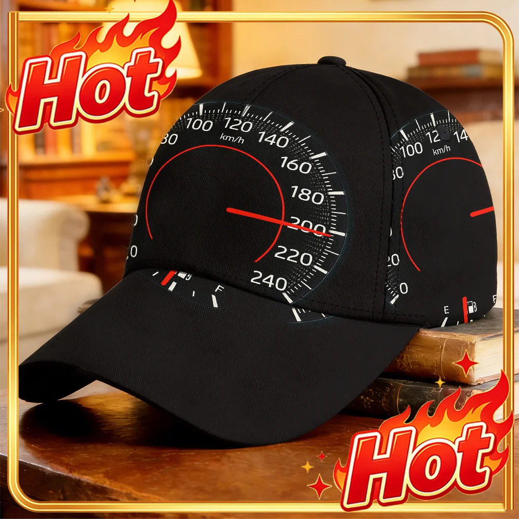 Custom 1pc-2D Flat Speedometer Needle Print Pattern Baseball Cap Birthday Gift Breathable Curved Brim Cap Urban Cap Skateboardin