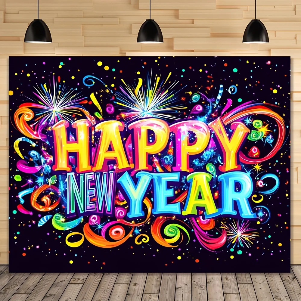 VIKAMA Silvester Wandteppich, buntes Feuerwerk, Bänder, Alphabet, Wohnzimmer, Hintergrund, Wand, Silvester, Raumdekoration