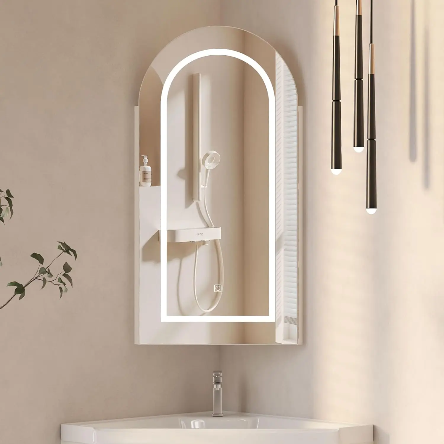 

Угловой медицинский шкафчик с зеркалом и подсветкой, 16x31 дюйм, белый, накладной, для ванной комнаты, на заказ