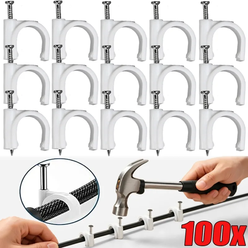 100PCS White Cable Nail Wall Clips Wire Management Pins clamp Ethernet Electrical Cord Tie Holder 4mm/6mm/7mm/8mm/9mm/10mm/12mm