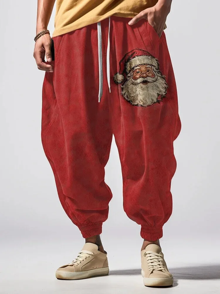 

Мужские свободные спортивные штаны с принтом Санта-Клауса в стиле ретро, модные осенние шаровары, праздничные рождественские длинные брюки 2025 года