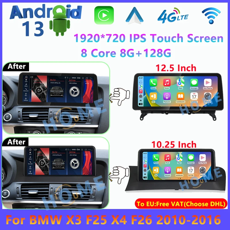 

NEW ID8 10.25 " Android 13 Car Radio Carplay For BMW X3 F25 X4 F26 2010-2016 Navigation Stereo Multimedia Screen Player GPS WiFi