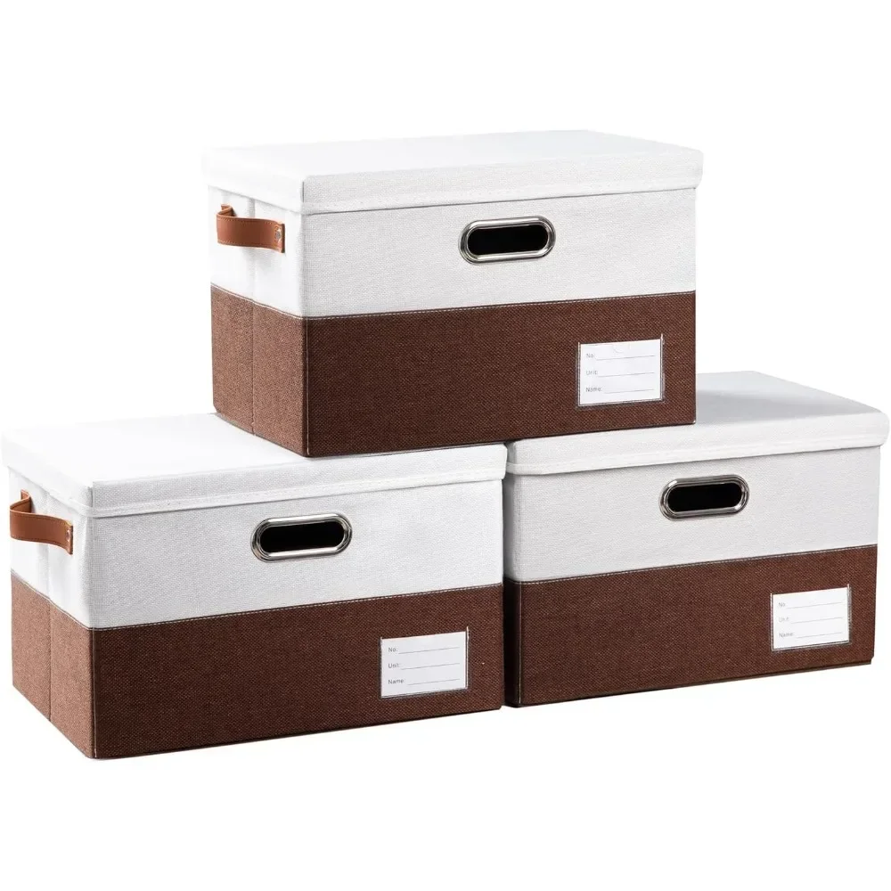 

Foldable Storage Bins with Lids [3-Pack Fabric Collapsible Storage Boxes Baskets Cubes Containers with Handles for Closet Living