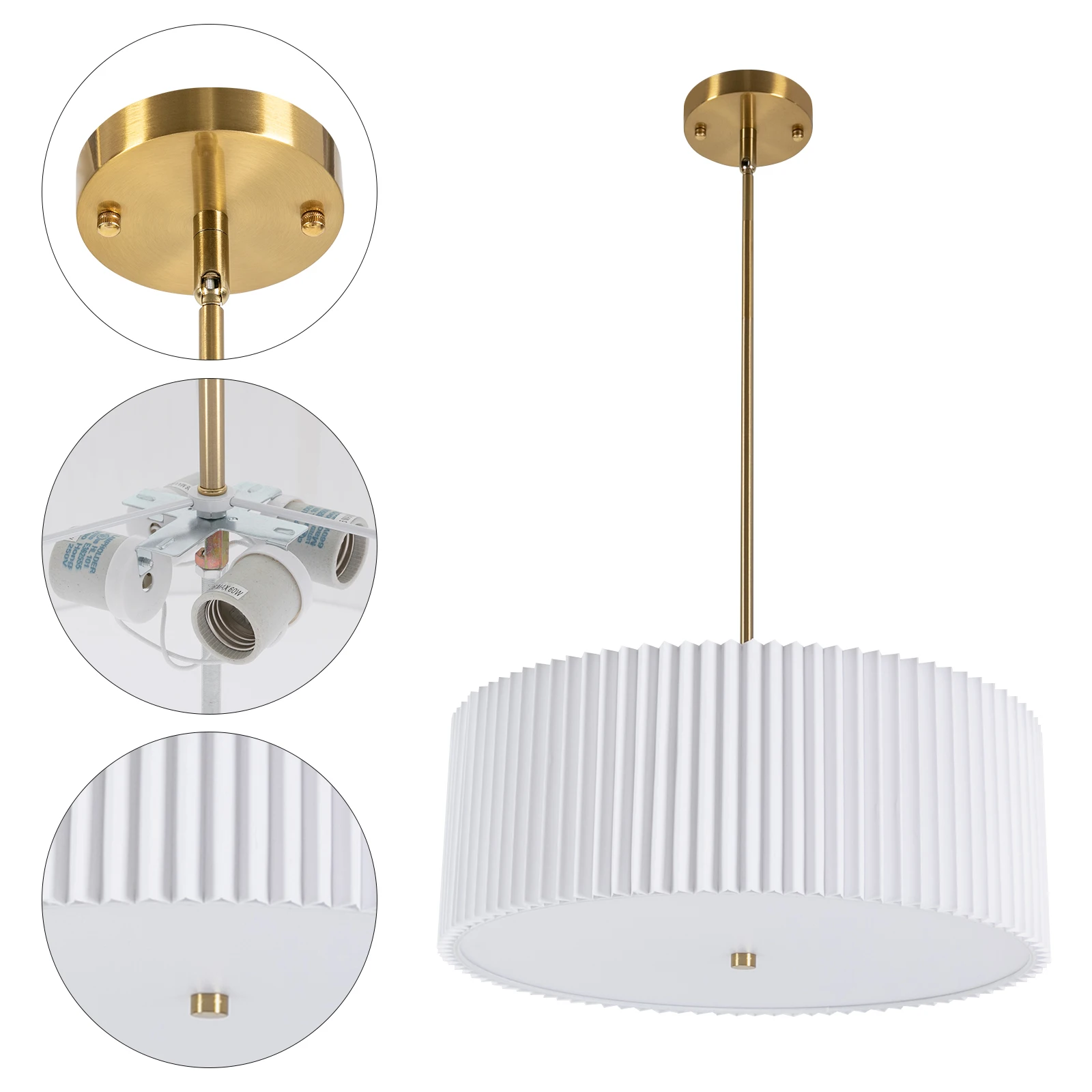White Round Pendant Light (45cm) | Ceiling Mount, 4*E26 Sockets, For Dining/Living Room 45cm Round Pendant Light