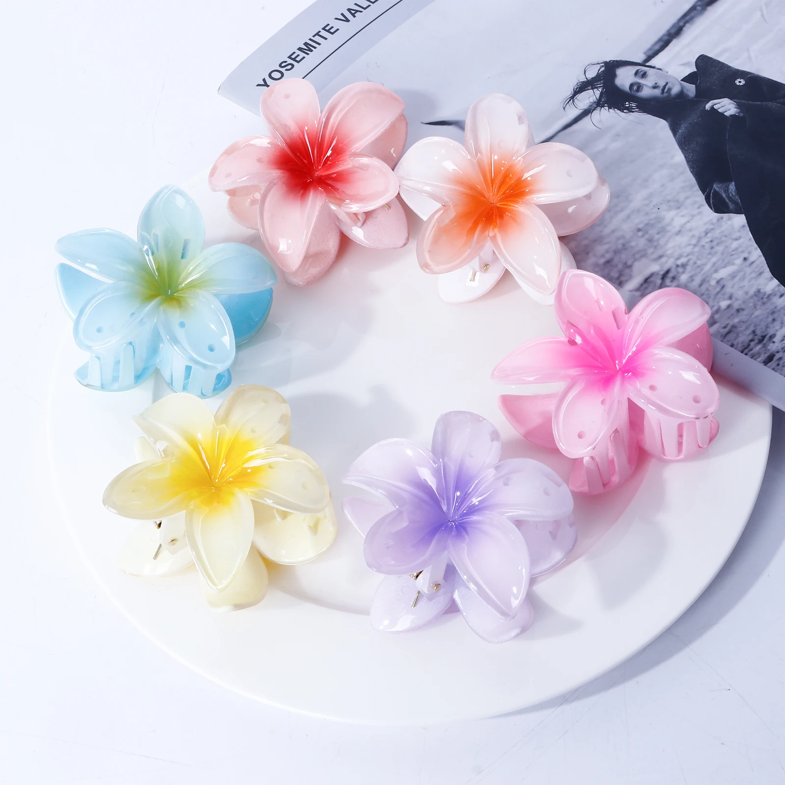 1/2pcs Fashion Women Beach Vacation Bohemia Egg Flower Hair Clips Flower Large Hair Claw Hairpin Women Girls Accessories