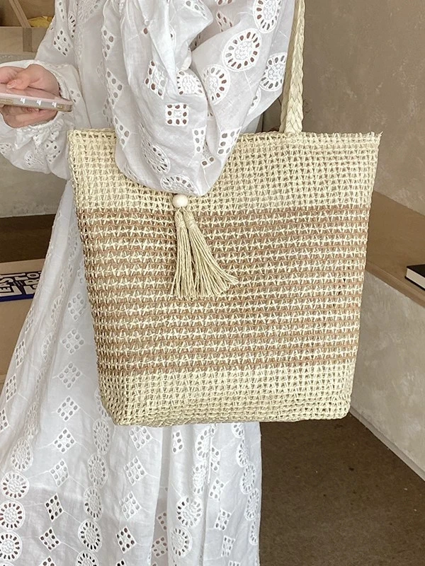 

2026 Lazy Style Woven Straw Bag For Women, New Style, Beach Bag, Large Capacity Shoulder Bag