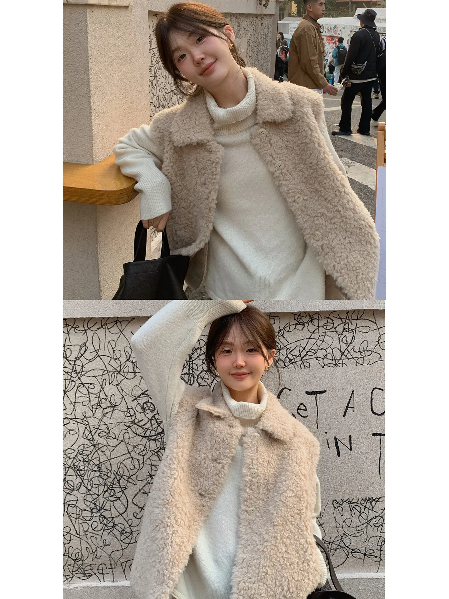 

Мягкий жилет из овечьей шерсти для женщин, теплая верхняя одежда, пальто с воротником, утепленное, зимнее, модное, для повседневной носки, на одной пуговице