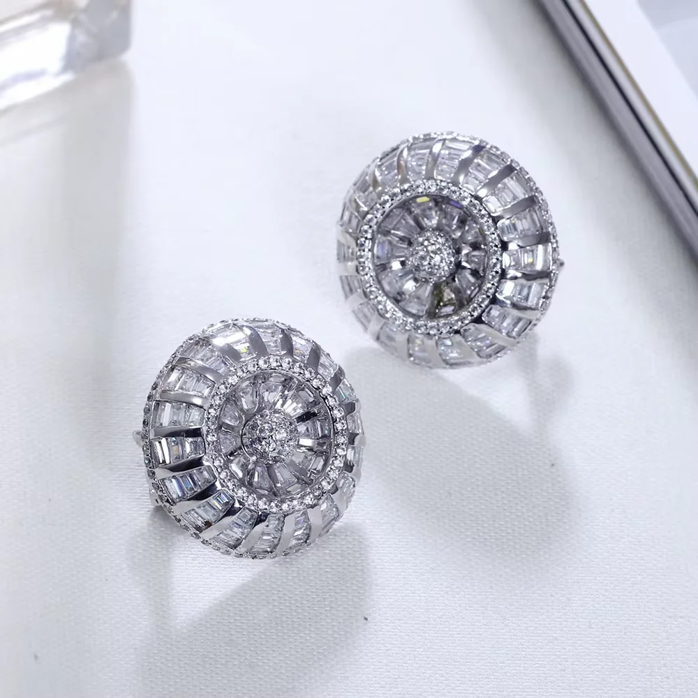 Designer Big Stud Earrings AAA CZ Crystal Zirconia White Gold Color High Quality Jewelry for Women